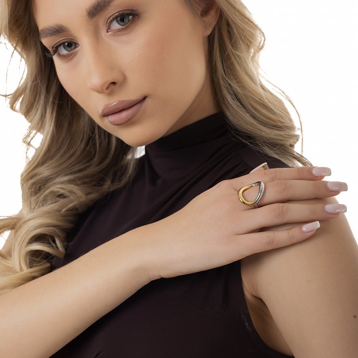 Oxzen ατσάλινο ασημόχρυσο δαχτυλίδι