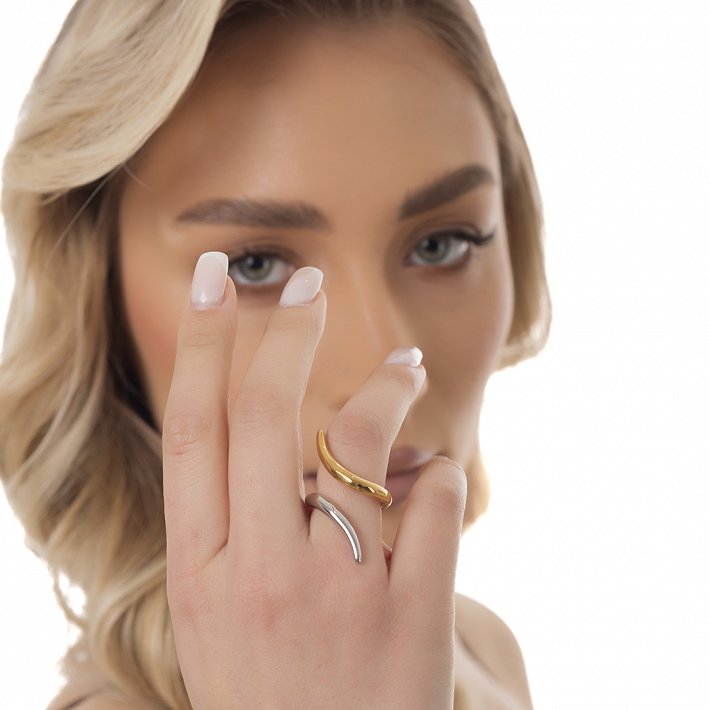 Oxzen ατσάλινο ασημόχρυσο δαχτυλίδι