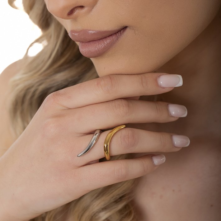 Oxzen ατσάλινο ασημόχρυσο δαχτυλίδι