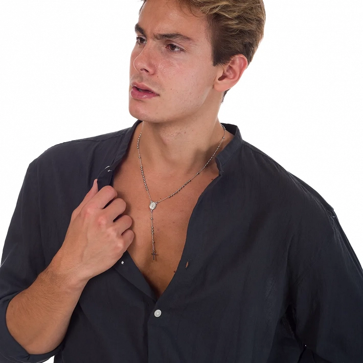 Κολιέ Unisex ροζάριο από ανοξείδωτο ατσάλι λεπτό με σταυρό