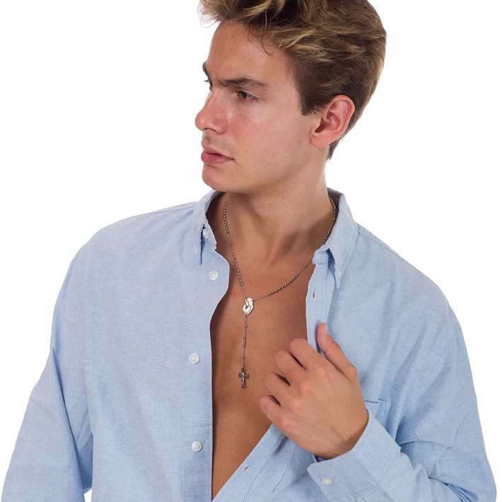 Κολιέ Unisex ροζάριο από ανοξείδωτο ατσάλι με την Madonna και τον εσταυρωμένο