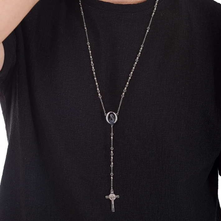 Κολιέ Unisex ροζάριο από ανοξείδωτο ατσάλι με την Madonna και τον εσταυρωμένο