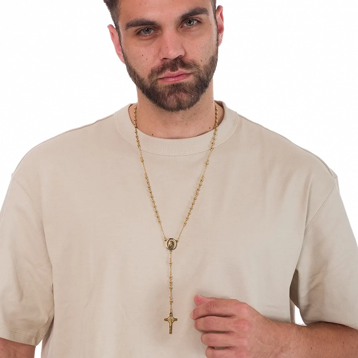 Κολιέ Unisex ροζάριο από ανοξείδωτο ατσάλι με την Madonna και τον εσταυρωμένο