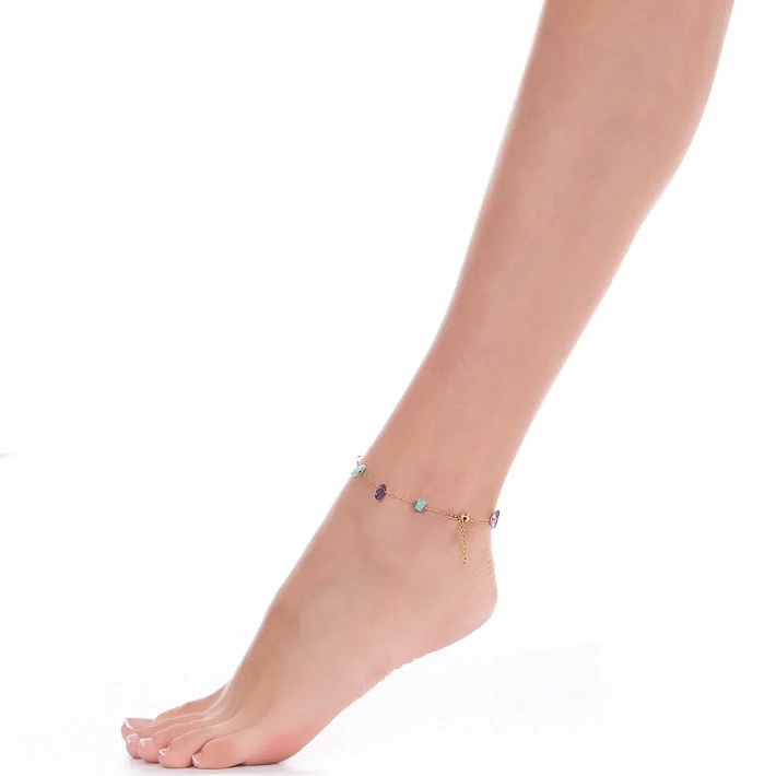 Αλυσίδα ποδιού ατσάλινη με πέτρες