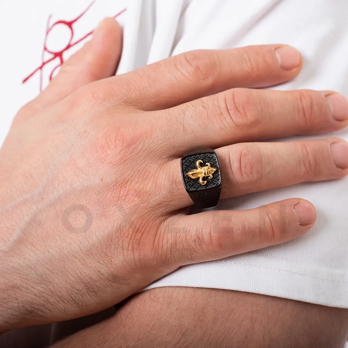 Δαχτυλίδι από ανοξείδωτο ατσάλι, ανδρικό μαύρο με χρυσό