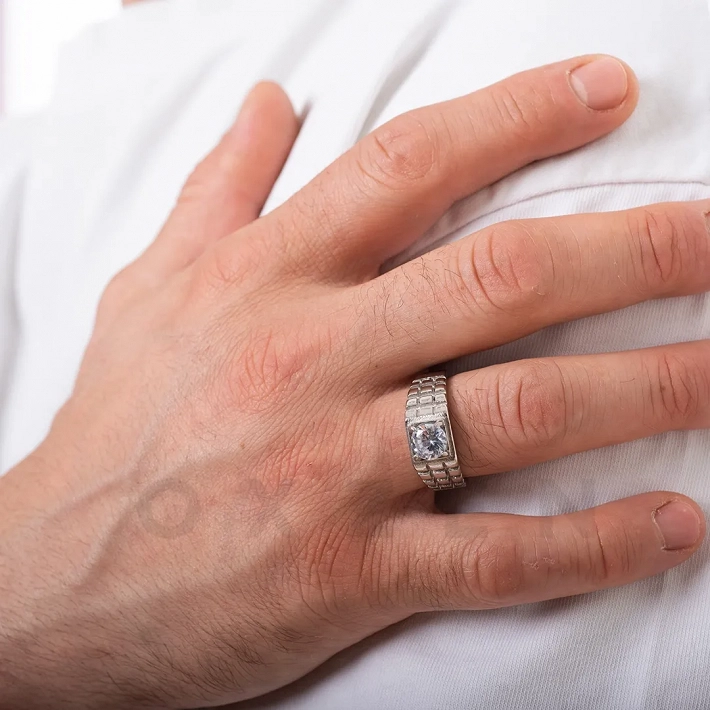 Δαχτυλίδι από ανοξείδωτο ατσάλι, ανδρικό με λευκό ζιργκόν