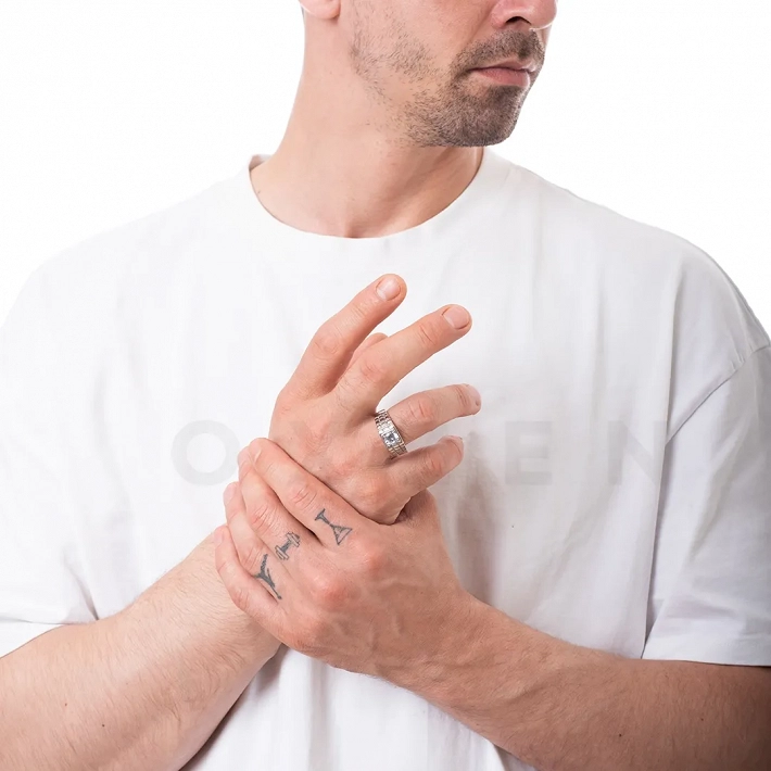 Δαχτυλίδι από ανοξείδωτο ατσάλι, ανδρικό με λευκό ζιργκόν