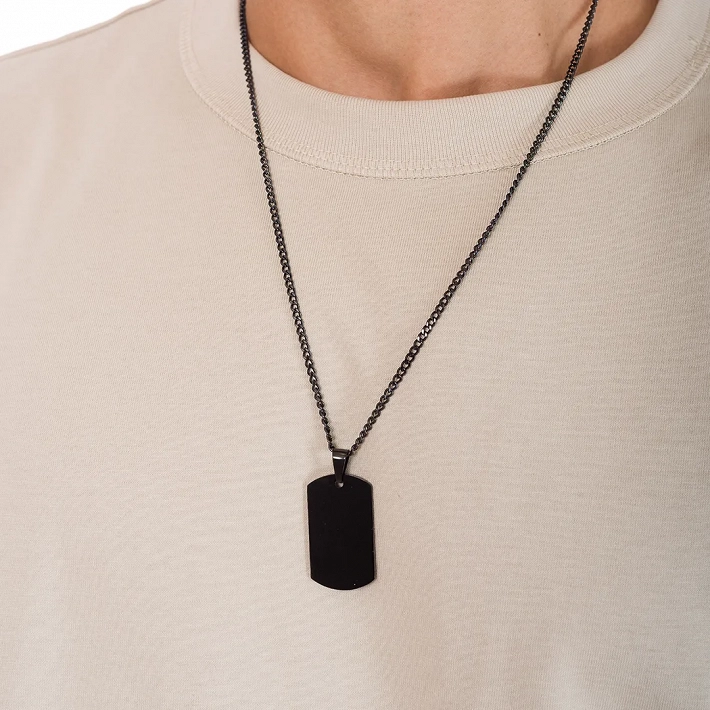 Κολιέ ατσάλι πλακέτα μαύρη