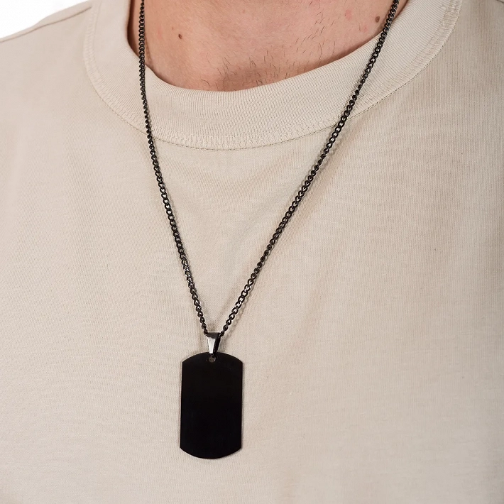 Κολιέ ατσάλι πλακέτα μαύρη