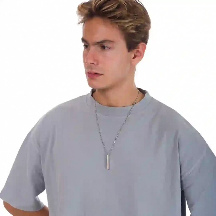 Κολιέ Unisex από ανοξείδωτο ατσάλι ασημί μπάρα
