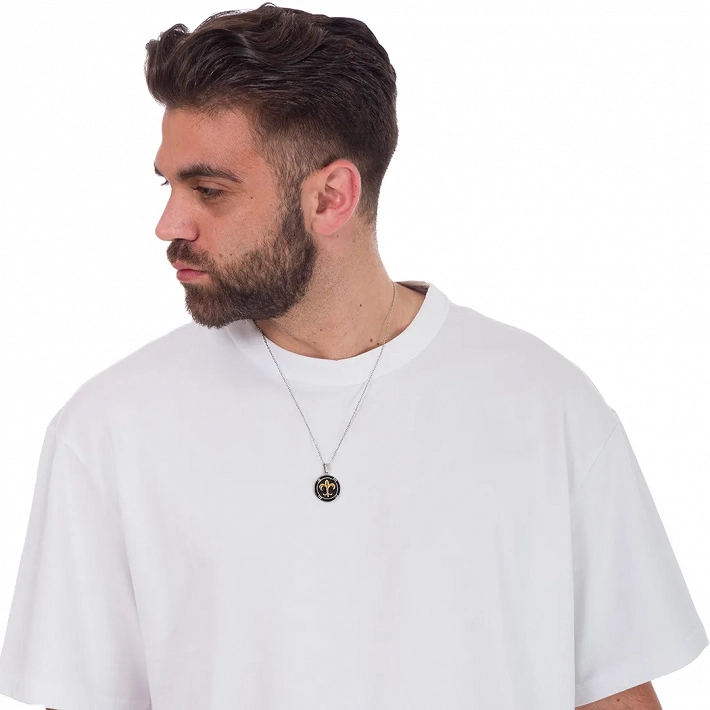 Κολιέ ανδρικό από ανοξείδωτο ατσάλι στρογγυλό ασημόχρυσο