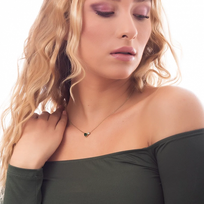 Κολιέ γυναικείο από ανοξείδωτο ατσάλι επιχρυσωμένο με λευκό και πράσινο ζιργκόν