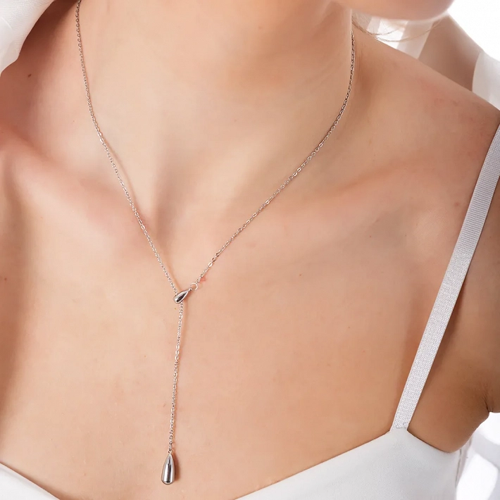 Κολιέ ατσάλινο διπλή σταγόνα γραβάτα