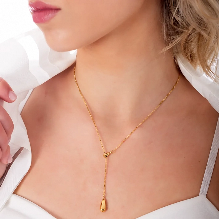 Κολιέ ατσάλινο διπλή σταγόνα γραβάτα