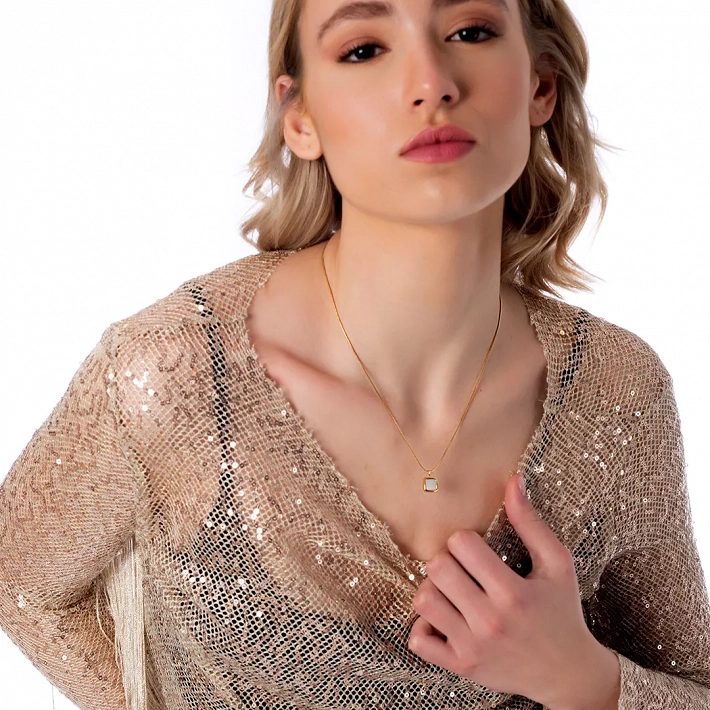 Κολιέ ατσάλινο τετράγωνο με φίλντισι