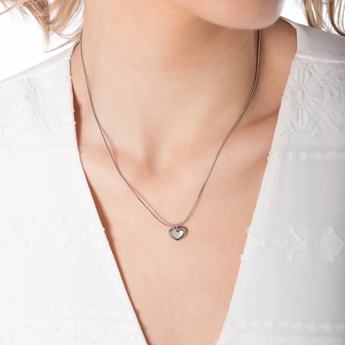 Κολιέ ατσάλινο καρδιά με φίλντισι