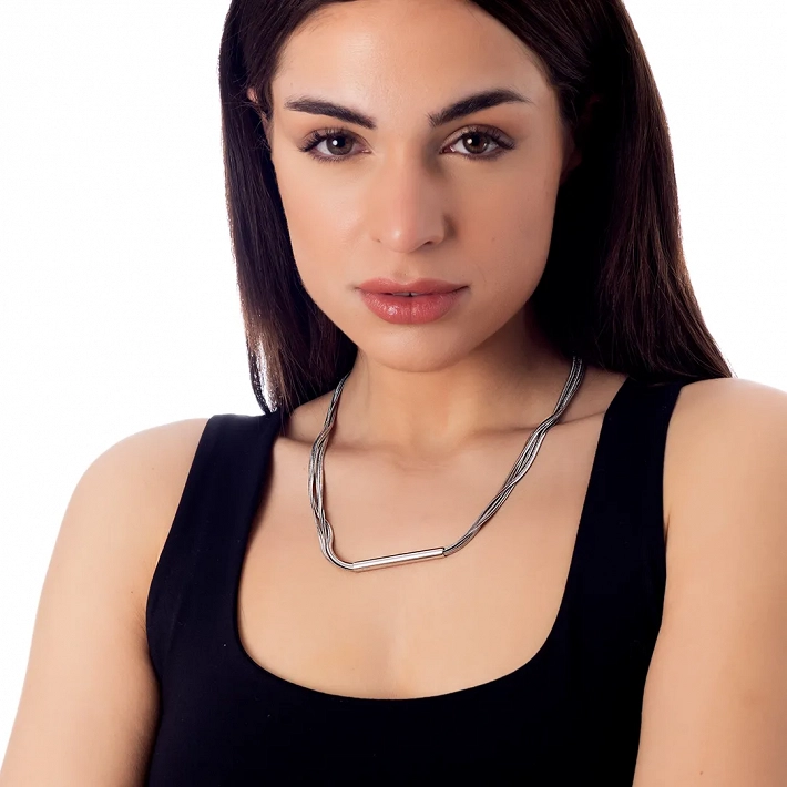 Κολιέ ατσάλινο με 5 αλυσίδες και κυλινδρικό μακρύ στοιχείο