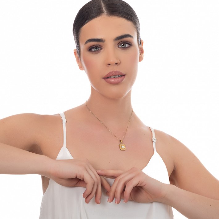 Κολιέ γυναικείο από ανοξείδωτο ατσάλι τετράγωνο με ματάκι