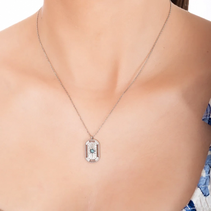 Κολιέ γυναικείο από ανοξείδωτο ατσάλι με τυρκουάζ πέτρα