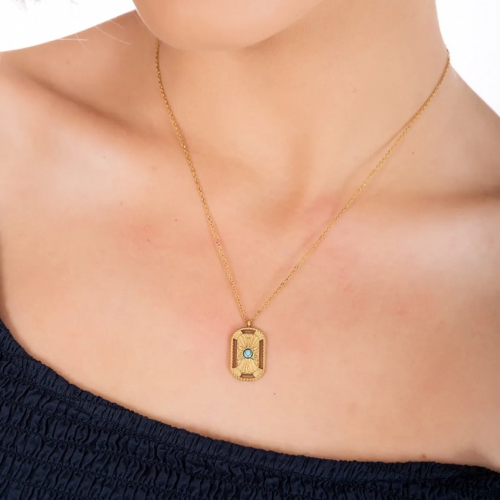 Κολιέ γυναικείο από ανοξείδωτο ατσάλι με τυρκουάζ πέτρα