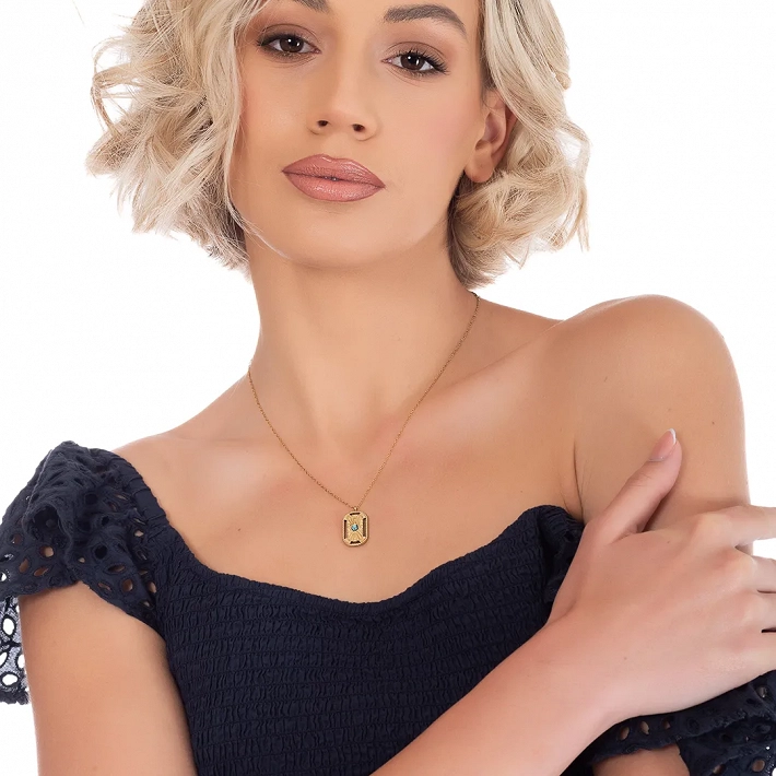 Κολιέ γυναικείο από ανοξείδωτο ατσάλι με τυρκουάζ πέτρα