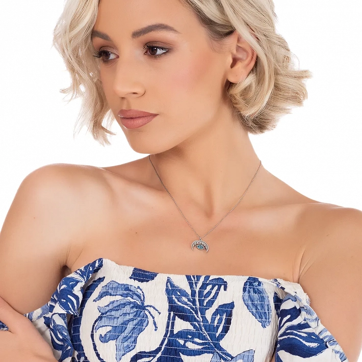 Κολιέ γυναικείο από ανοξείδωτο ατσάλι ματάκι με γαλάζιο ζιργκόν