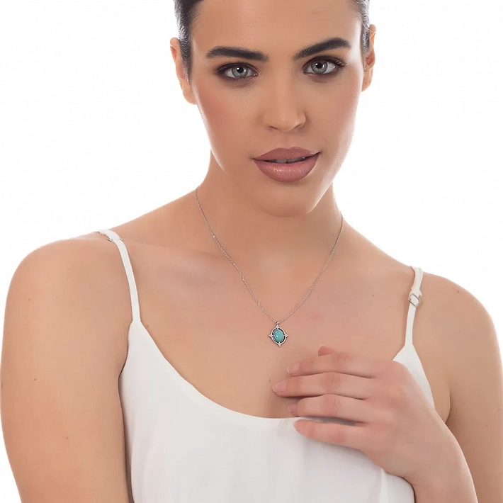 Κολιέ γυναικείο από ανοξείδωτο ατσάλι με τυρκουάζ πέτρα