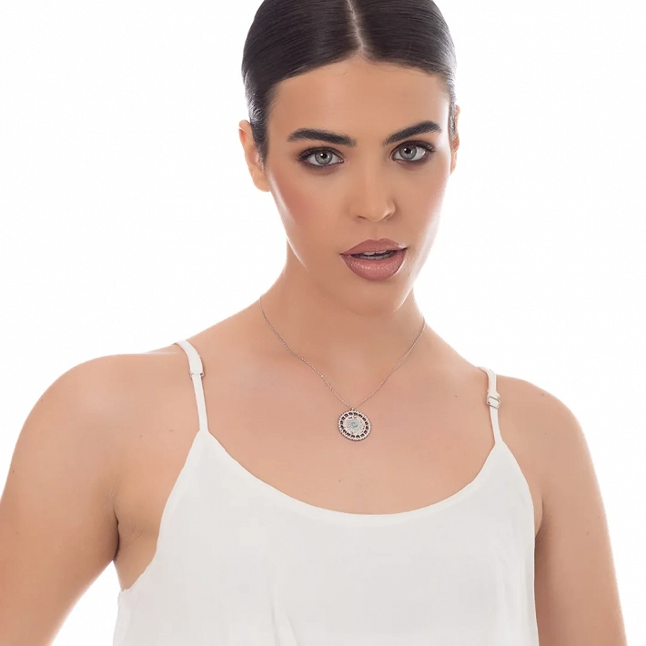 Κολιέ γυναικείο από ανοξείδωτο ατσάλι επιχρυσωμένο στρογγυλό με τυρκουάζ πέτρα