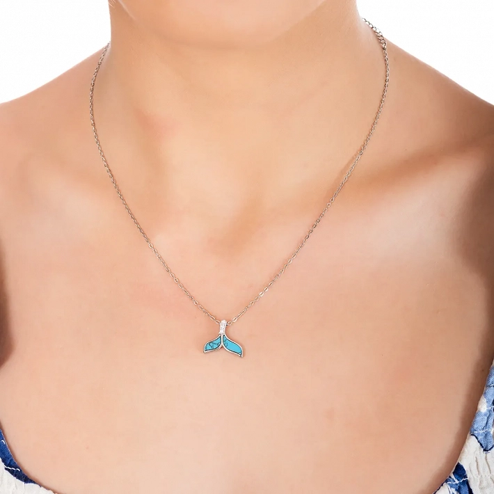 Κολιέ ατσάλινο ουρά φάλαινας με τυρκουάζ