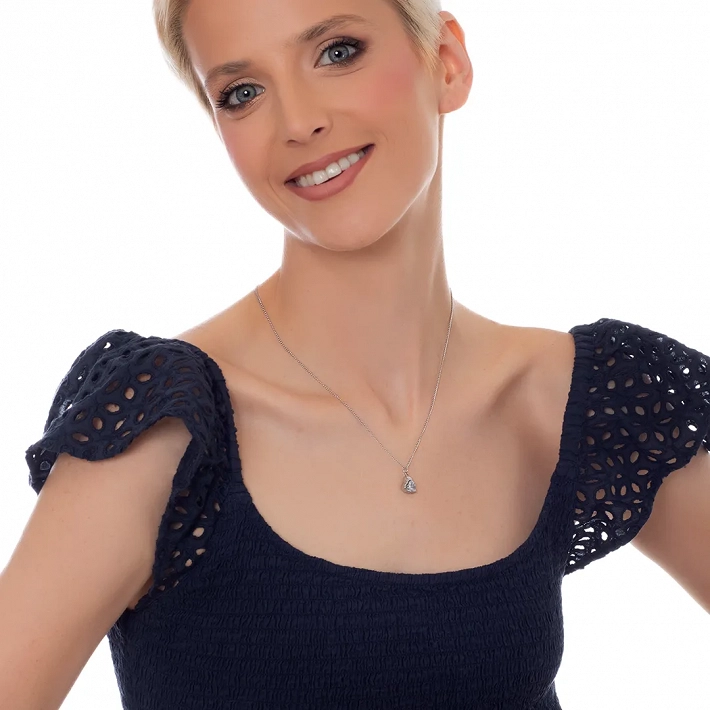 Κολιέ γυναικείο από ανοξείδωτο ατσάλι καρδούλα με λευκό ζιργκόν