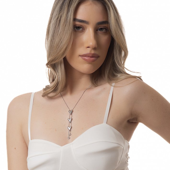 Oxzen κολιέ γυναικείο από ανοξείδωτο ατσάλι, γραβάτα με τρεις καρδιές