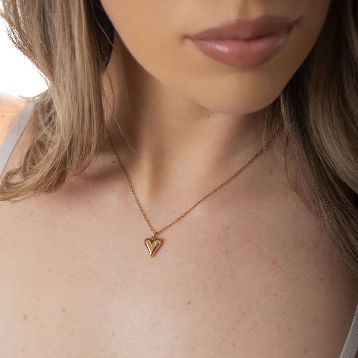 Oxzen γυναικείο κολιέ από ανοξείδωτο ατσάλι, με καρδιά και ένα ζιργκόν