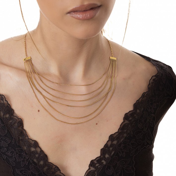 Κολιέ γυναικείο από ανοξείδωτο ατσάλι με πέντε σειρές αλυσίδα