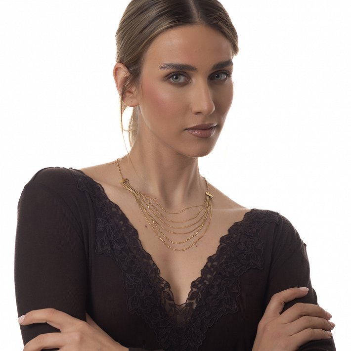 Κολιέ γυναικείο από ανοξείδωτο ατσάλι με πέντε σειρές αλυσίδα