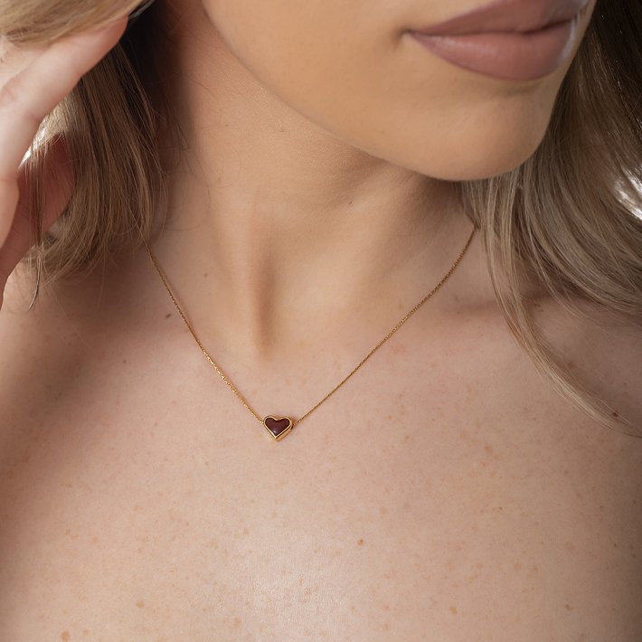 Oxzen γυναικείο κολιέ από ανοξείδωτο ατσάλι με καρδιά κόκκινη