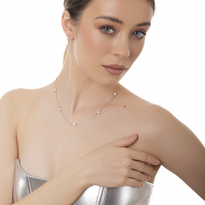 Oxzen γυναικείο κολιέ από ανοξείδωτο ατσάλι με πέρλες