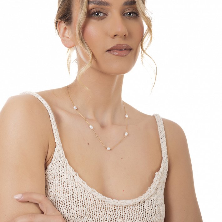 Oxzen γυναικείο κολιέ από ανοξείδωτο ατσάλι με πέρλες