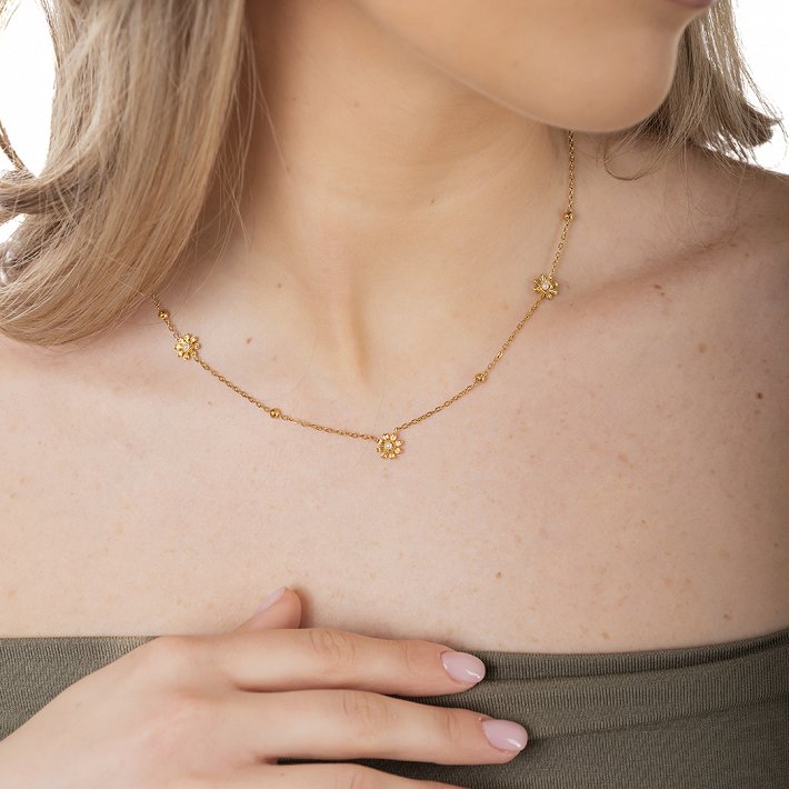 Oxzen γυναικείο ατσάλινο κολιέ με μαργαρίτες