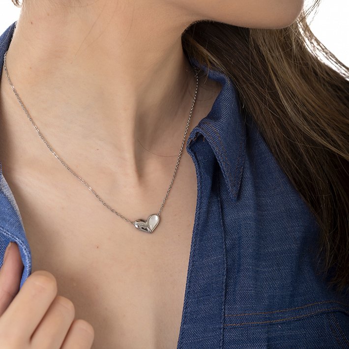 Oxzen γυναικείο ατσάλινο κολιέ με καρδιά