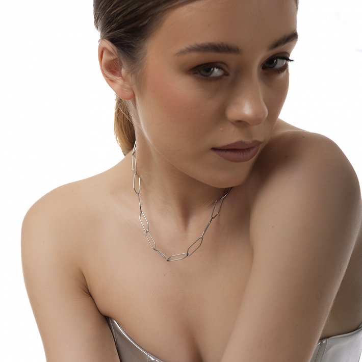 Oxzen γυναικείο ατσάλινο κολιέ με παραλληλόγραμμα