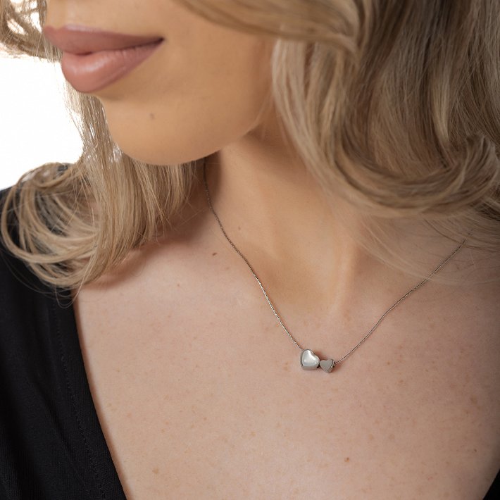 Oxzen γυναικείο ατσάλινο κολιέ διπλή καρδιά