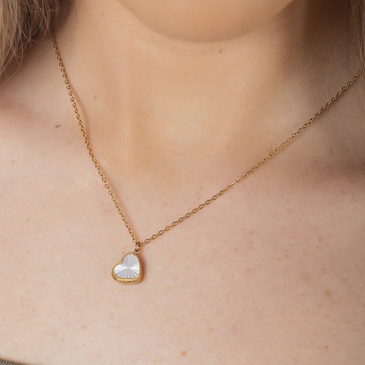 Oxzen γυναικείο ατσάλινο κολιέ καρδιά με οπάλιο