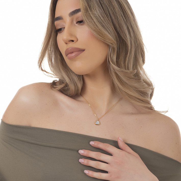 Oxzen γυναικείο ατσάλινο κολιέ καρδιά με οπάλιο