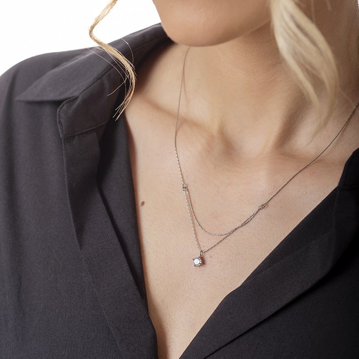 Oxzen γυναικείο ατσάλινο κολιέ μονόπετρο