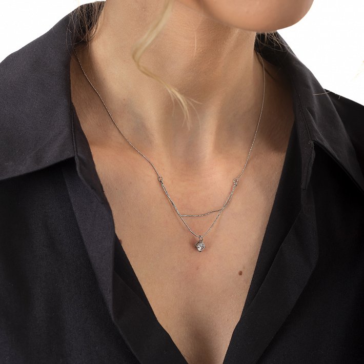 Oxzen γυναικείο ατσάλινο κολιέ μονόπετρο