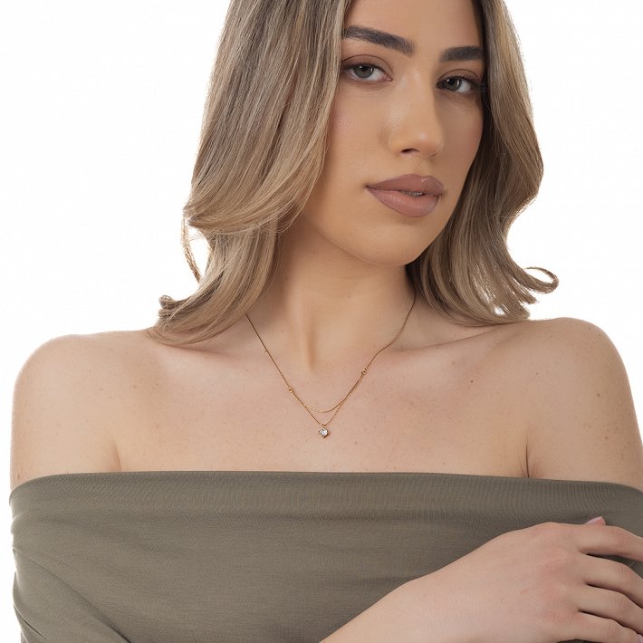 Oxzen γυναικείο ατσάλινο κολιέ μονόπετρο