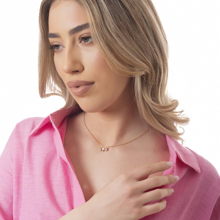 Oxzen γυναικείο ατσάλινο κολιέ με λευκά ζιργκόν