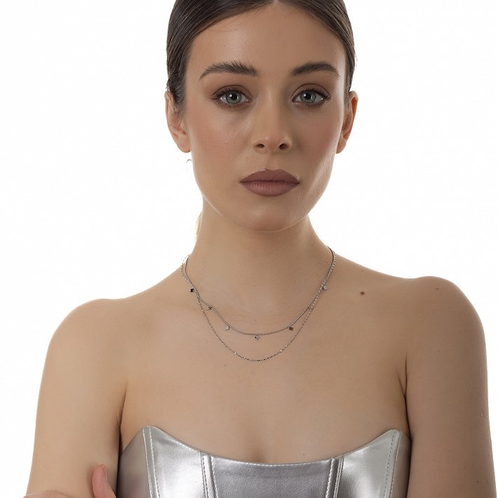 Oxzen γυναικείο ατσάλινο κολιέ διπλό