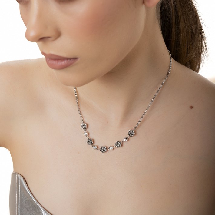 Oxzen γυναικείο ατσάλινο κολιέ τριαντάφυλλα