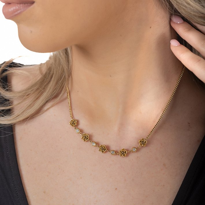 Oxzen γυναικείο ατσάλινο κολιέ τριαντάφυλλα